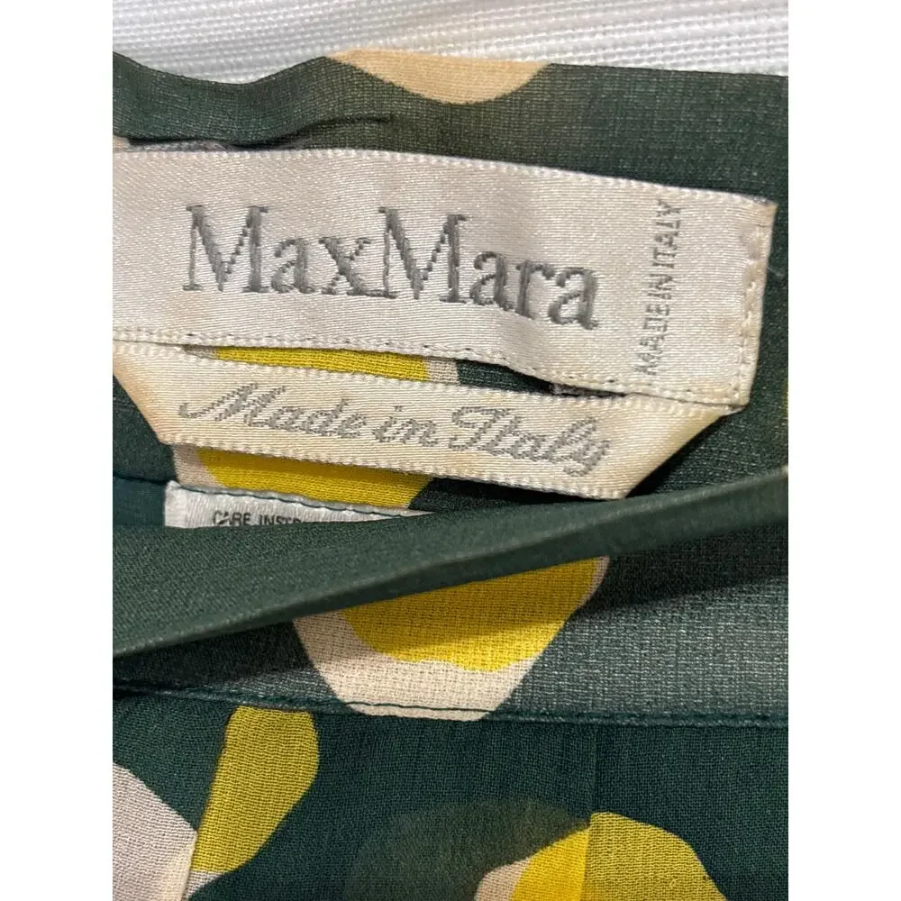MAX MARA VTG Y2K Silk Chiffon Pleated Green Lemon Yellow Dot Print Skirt US Sz 8 - Picture 2 of 6